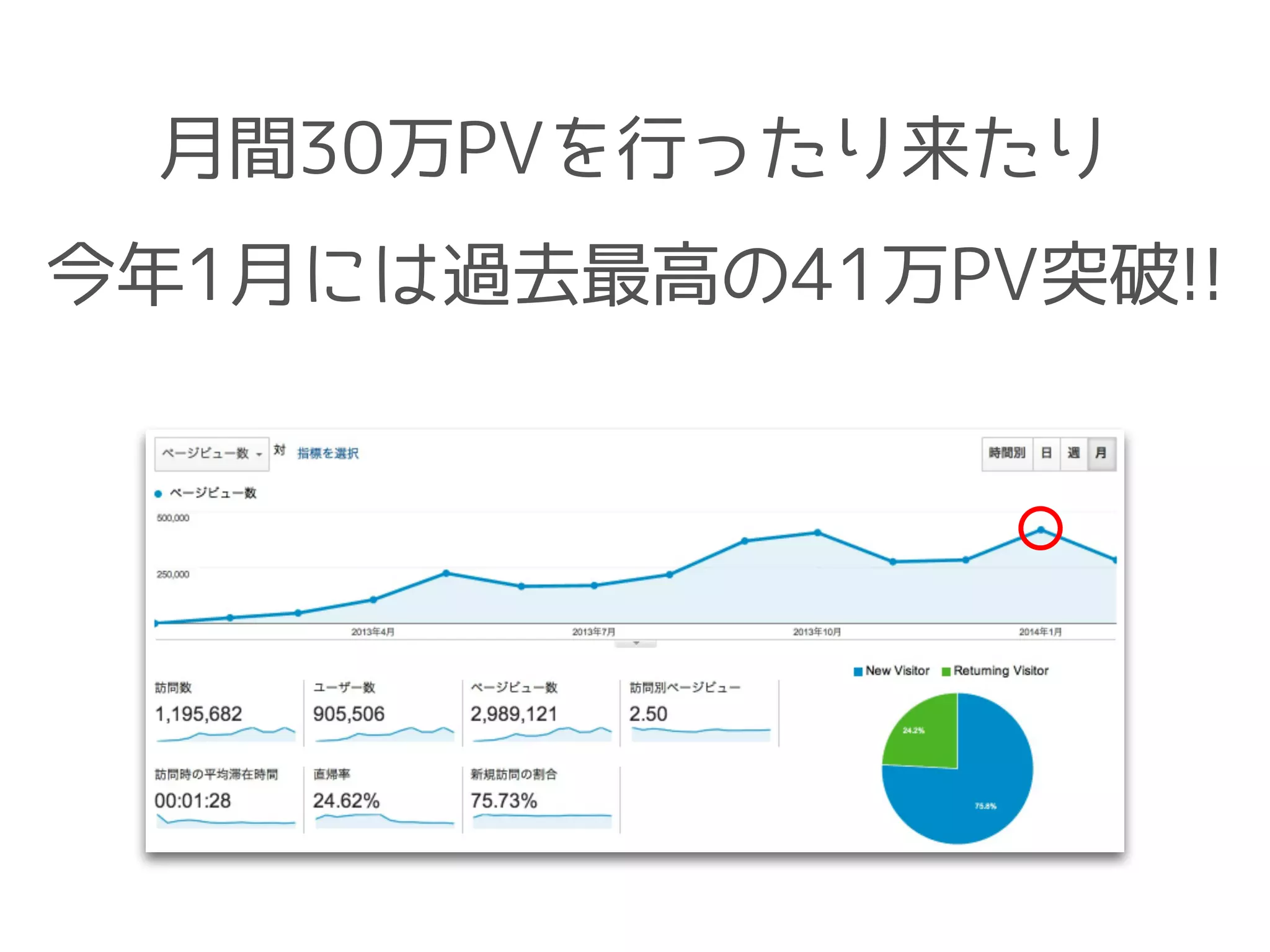月間30万PVを行ったり来たり
今年1月には過去最高の41万PV突破!!
 