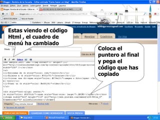 Coloca el puntero al final y pega el código que has copiado Estas viendo el código Html , el cuadro de menú ha cambiado 