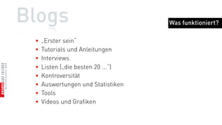 Blogs                                            Umfang von Beiträgen




Wie lange muss ein Blogbeitrag sein?
Gegenfrage: Wieviel Platz braucht der Beitrag um interessant zu sein?
Oft reicht wenig Text mit einer guten Visualisierung zur
Abhandlung eines Themas.
Manchmal müssen Argumente weit ausgeführt werden um einen
Sachverhalt zu umkreisen.

Es ist also notwendig anlassbezogen abzuwägen.
 