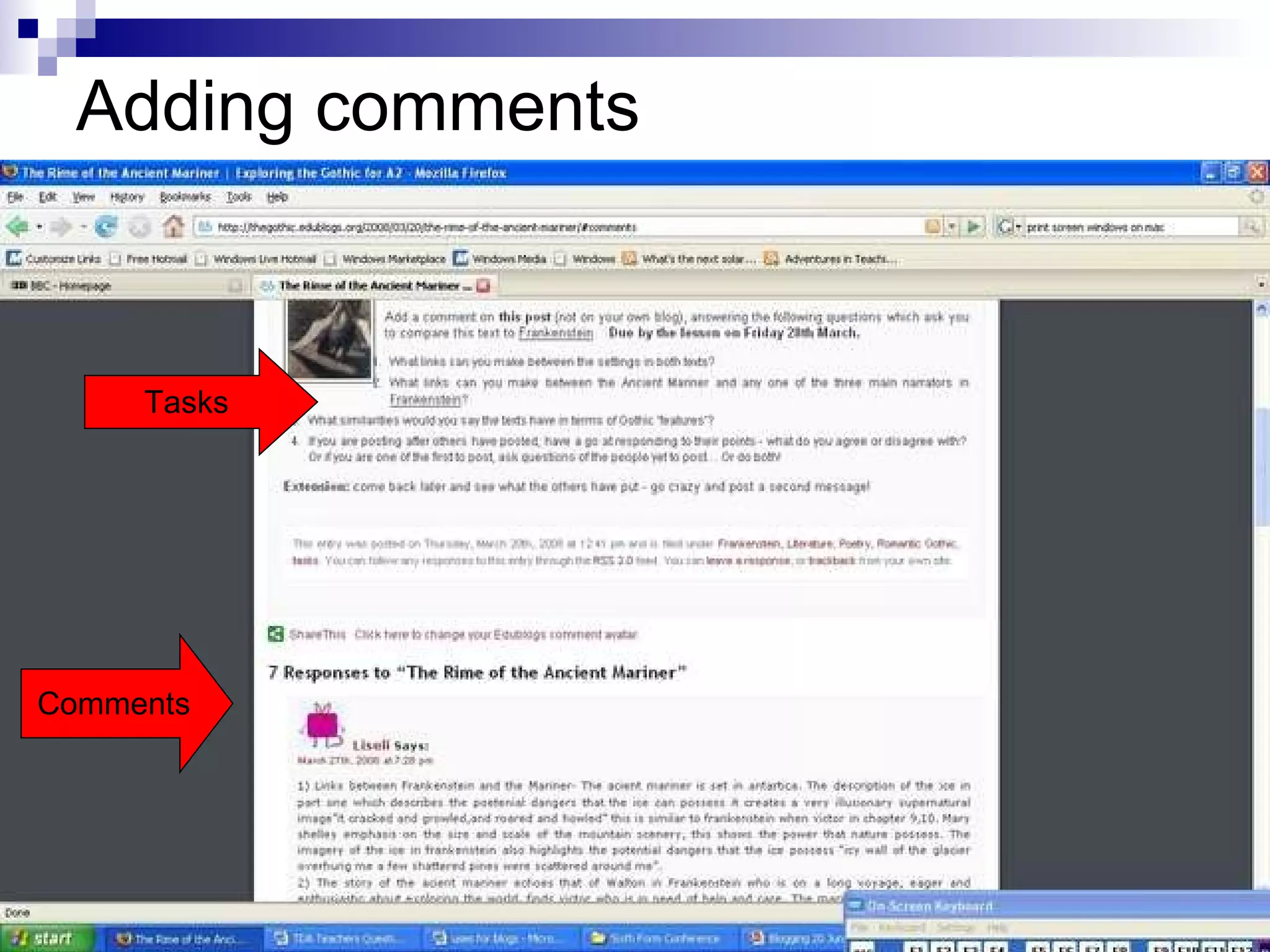 Adding comments Comments Tasks 