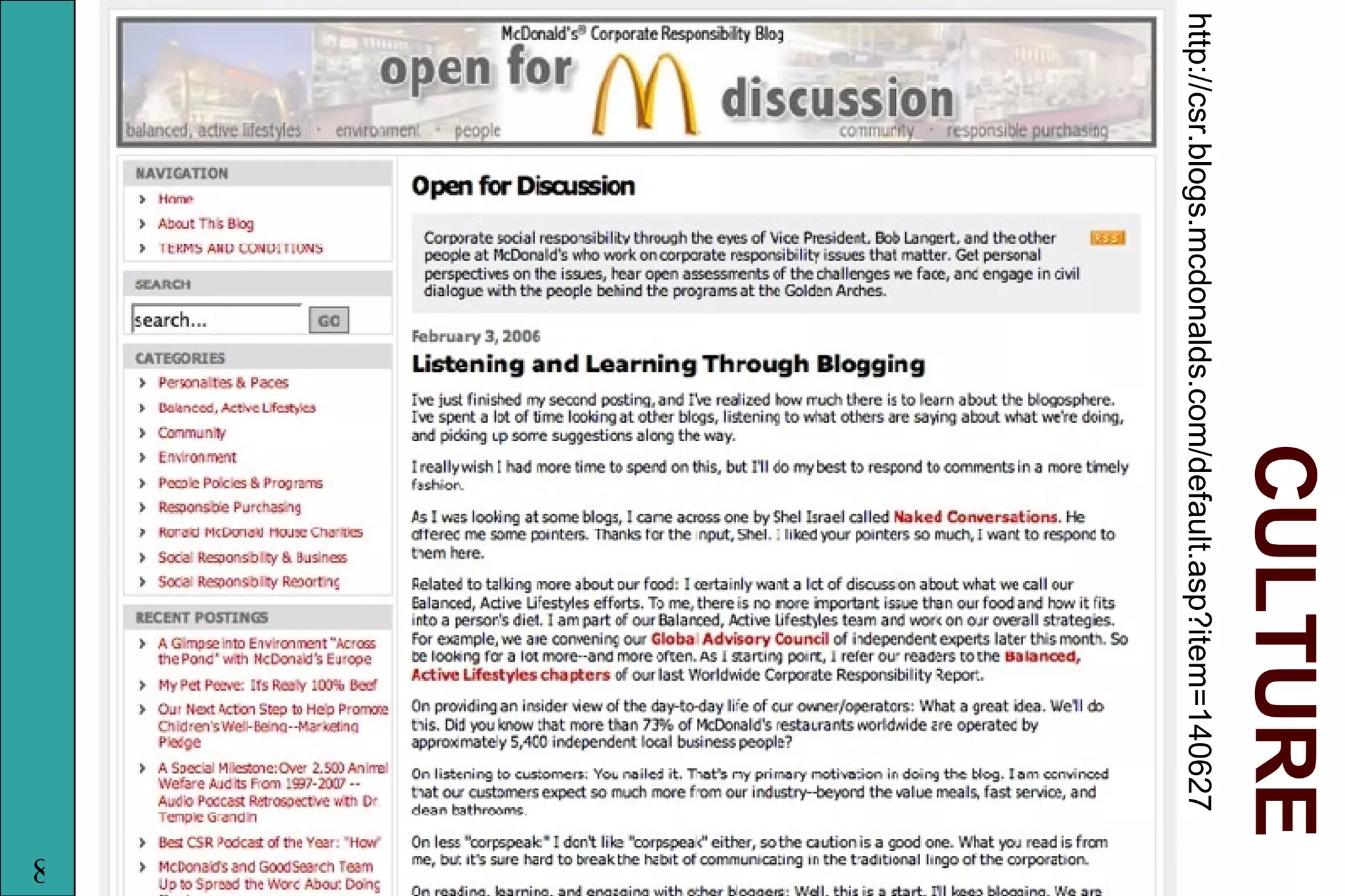 http://csr.blogs.mcdonalds.com/default.asp?item=140627 CULTURE