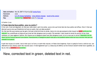 New, corrected text in green, deleted text in red. 