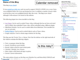 IWMW 2011 blog Calendar removed Is this risky? 