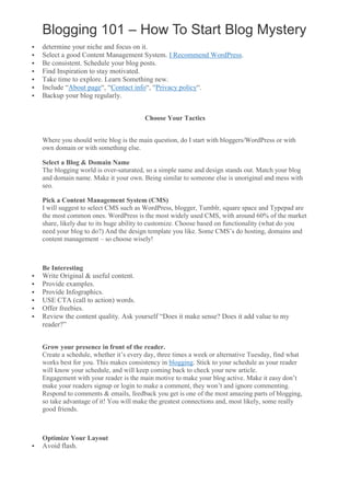 Blogging 101 - The Secret Behind How To Start Blog | PDF