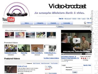 Video-brodcast On-Line  Resources Blogging for newbies An example: Miniature Earth &  video . 