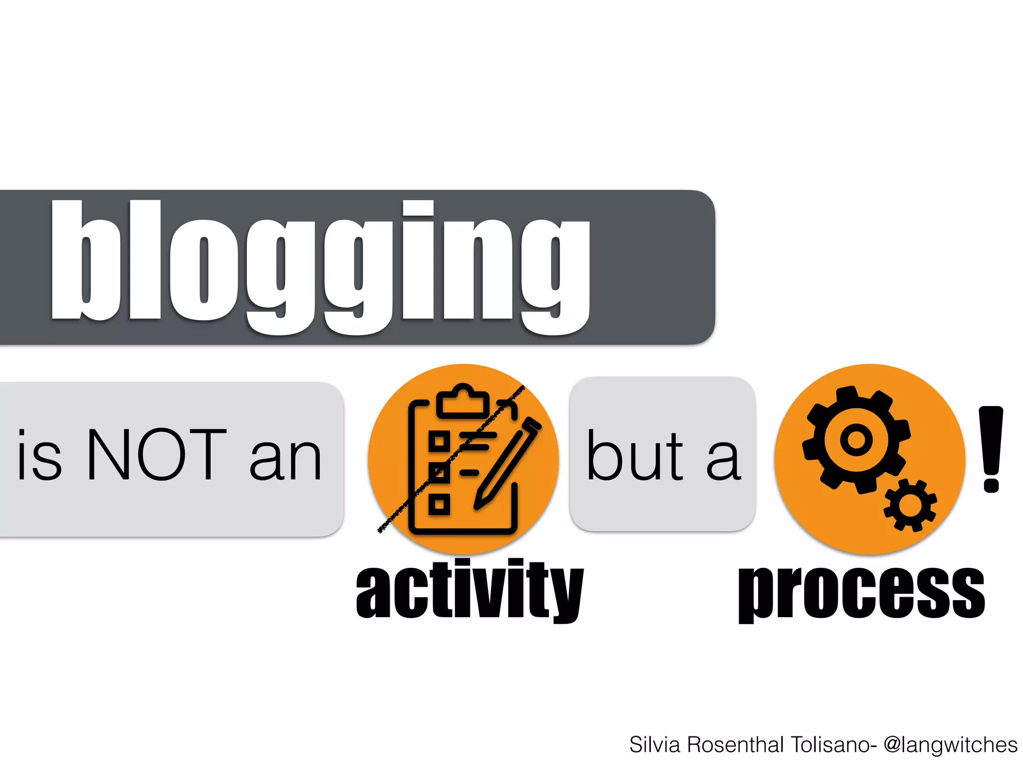 activity process
blogging
is NOT an but a
Silvia Rosenthal Tolisano- @langwitches
 