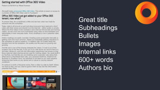 Great title
Subheadings
Bullets
Images
Internal links
600+ words
Authors bio
 