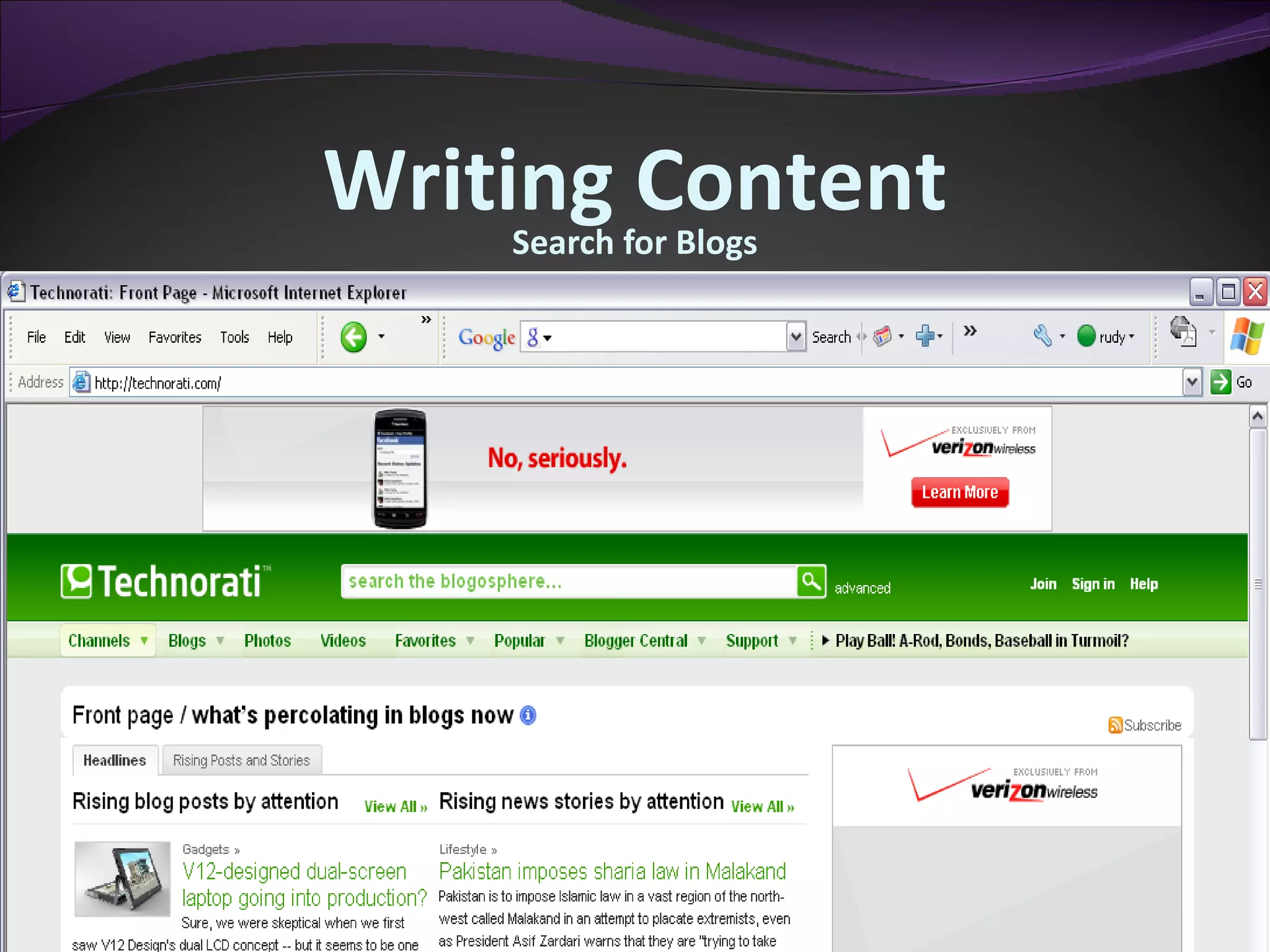 Search for Blogs Writing Content 