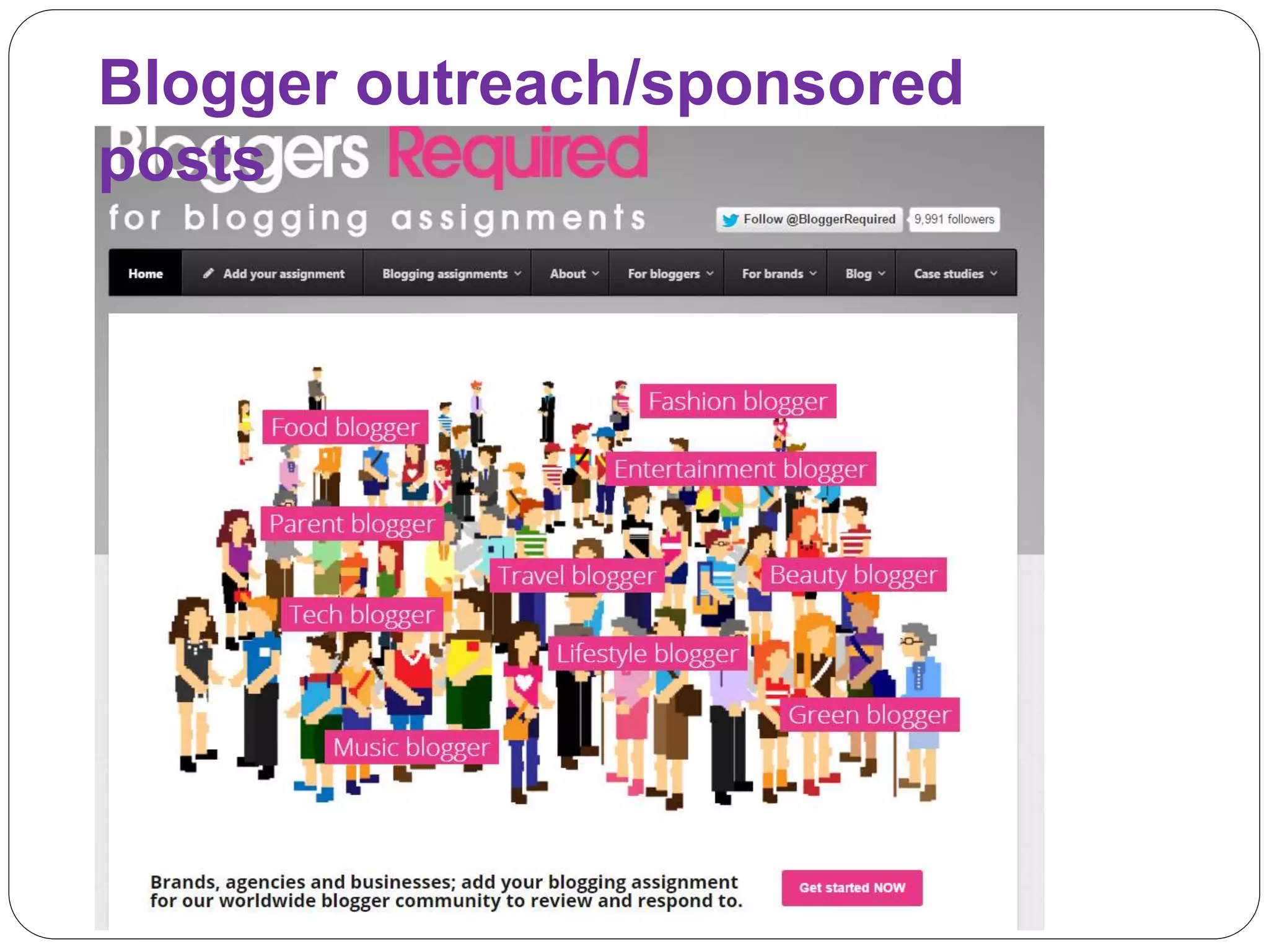 Blogger outreach/sponsored
posts
 