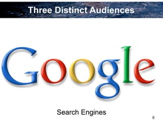 5
Search Engines
Three Distinct Audiences
 