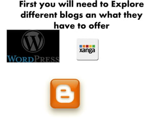 First you will need to Explore
different blogs an what they
         have to offer
 