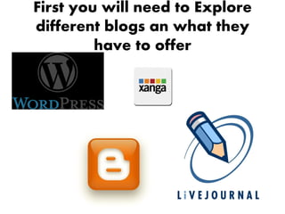 First you will need to Explore
different blogs an what they
         have to offer
 