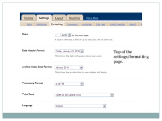 Top of the settings/formatting page.