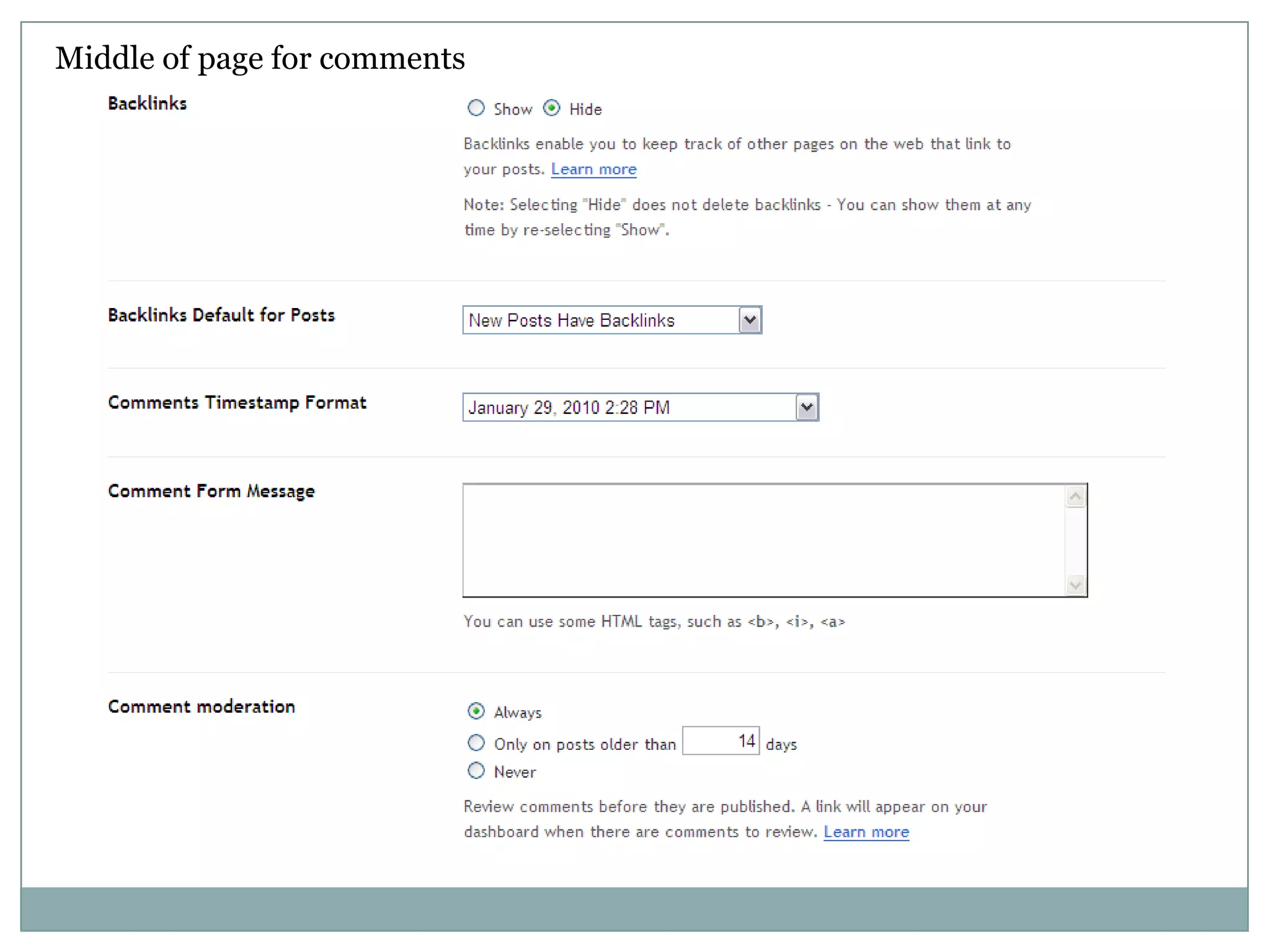 Middle of page for comments