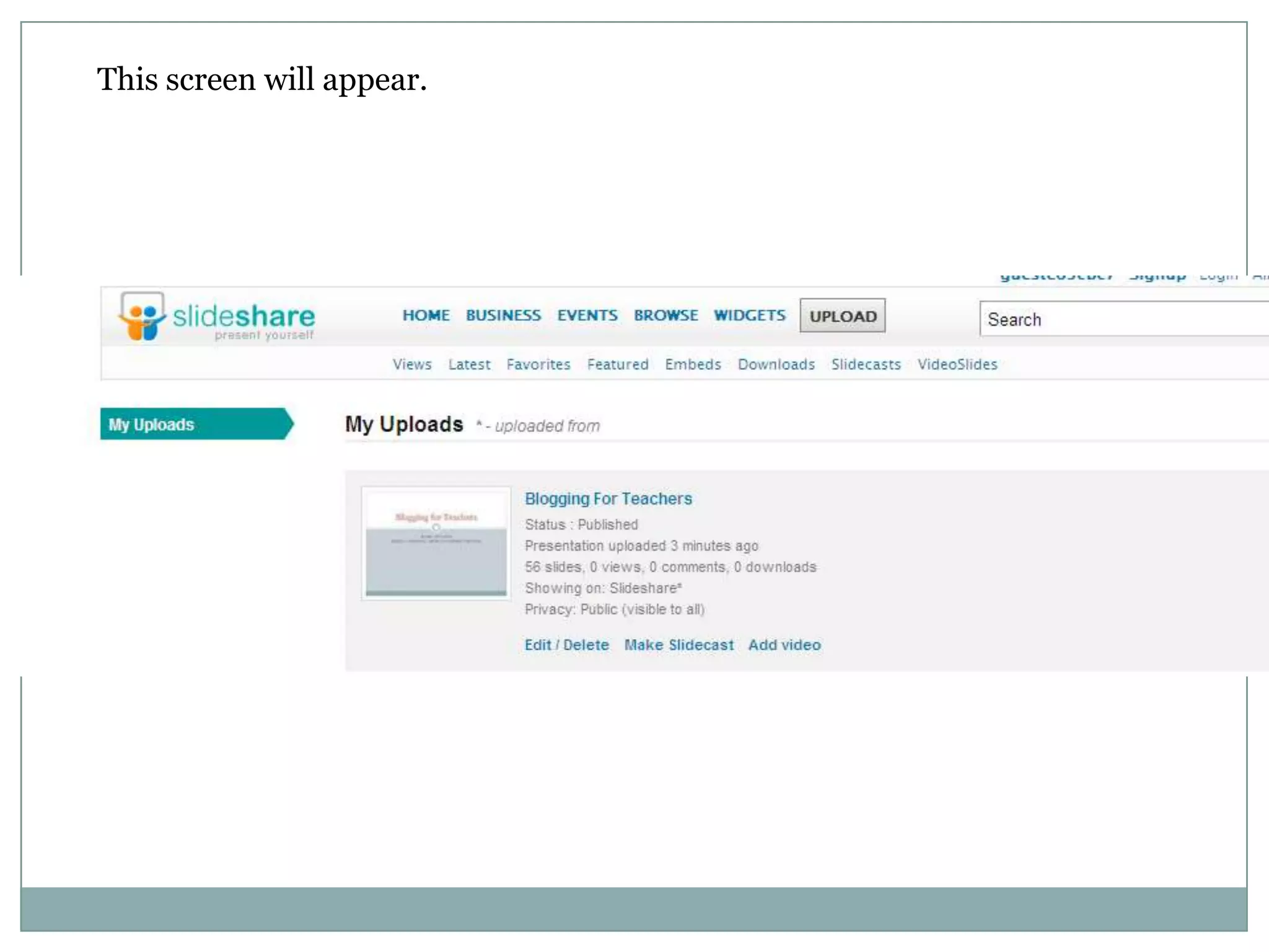 This screen will appear.