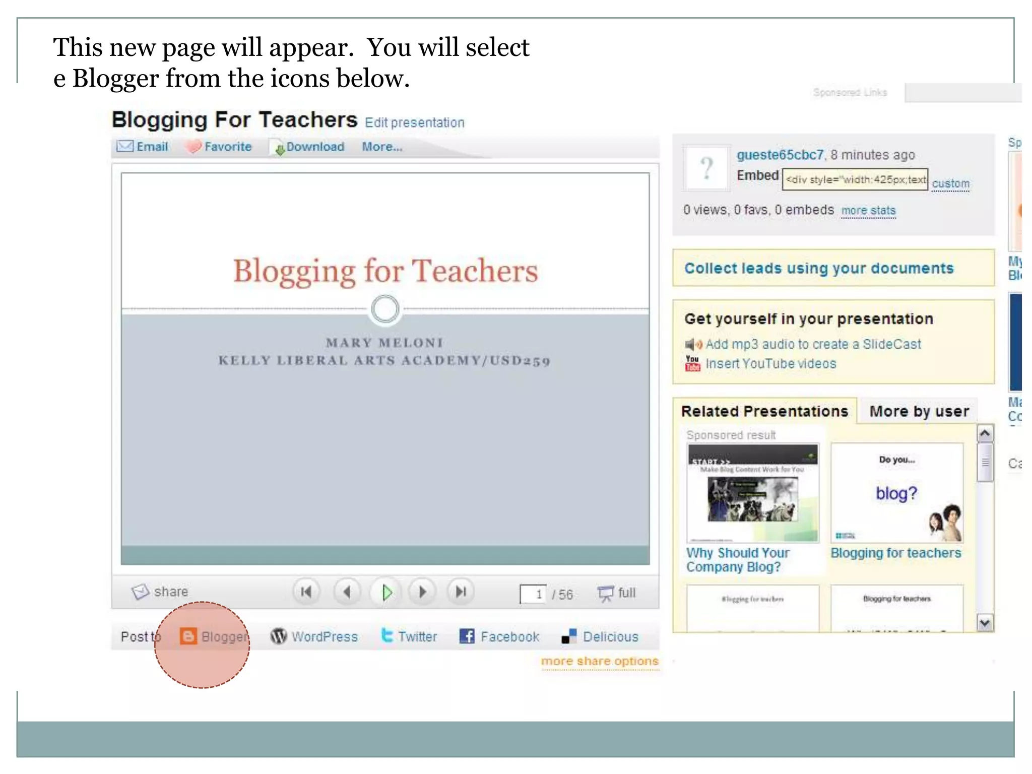 This new page will appear.  You will select e Blogger from the icons below.