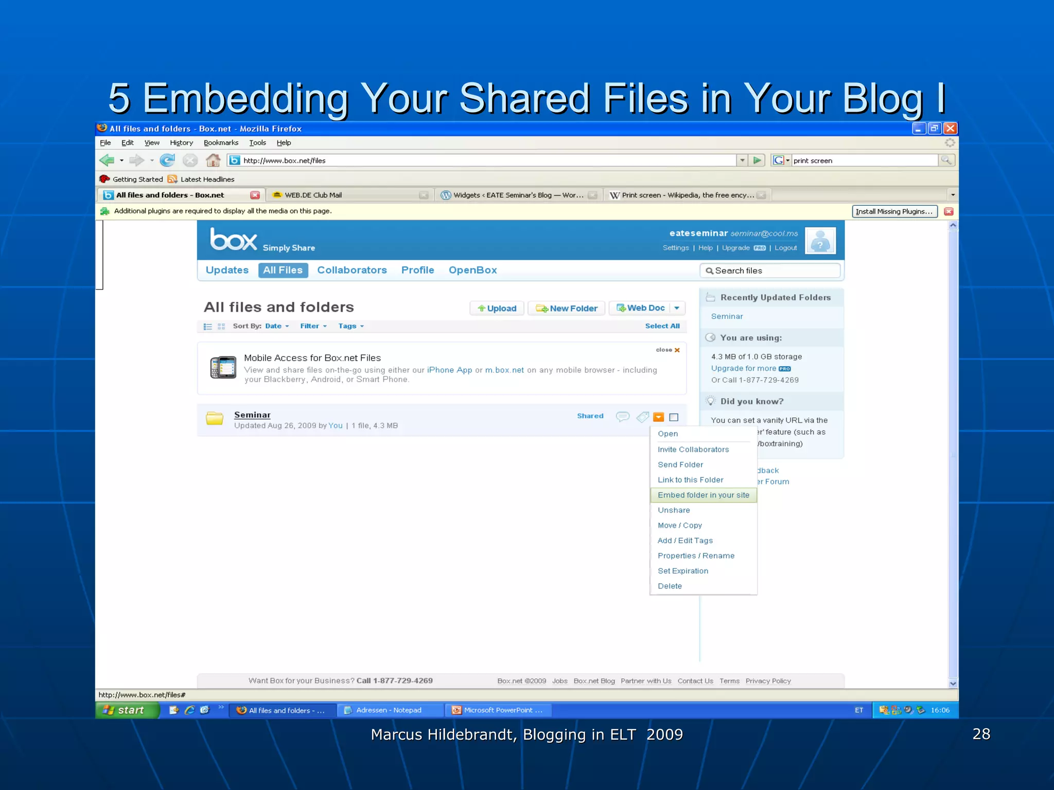 5 Embedding Your Shared Files in Your Blog I 