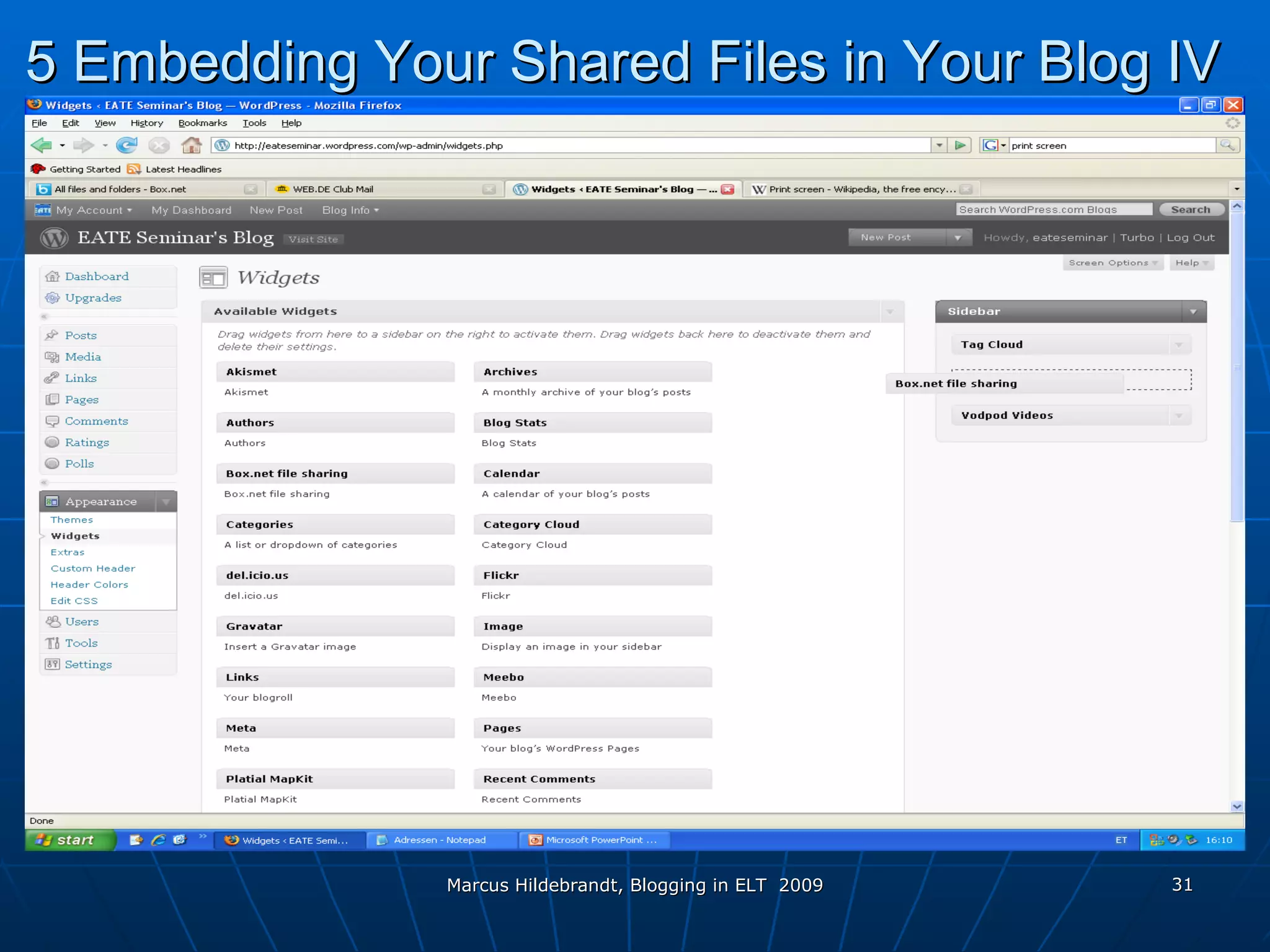 5 Embedding Your Shared Files in Your Blog I V 