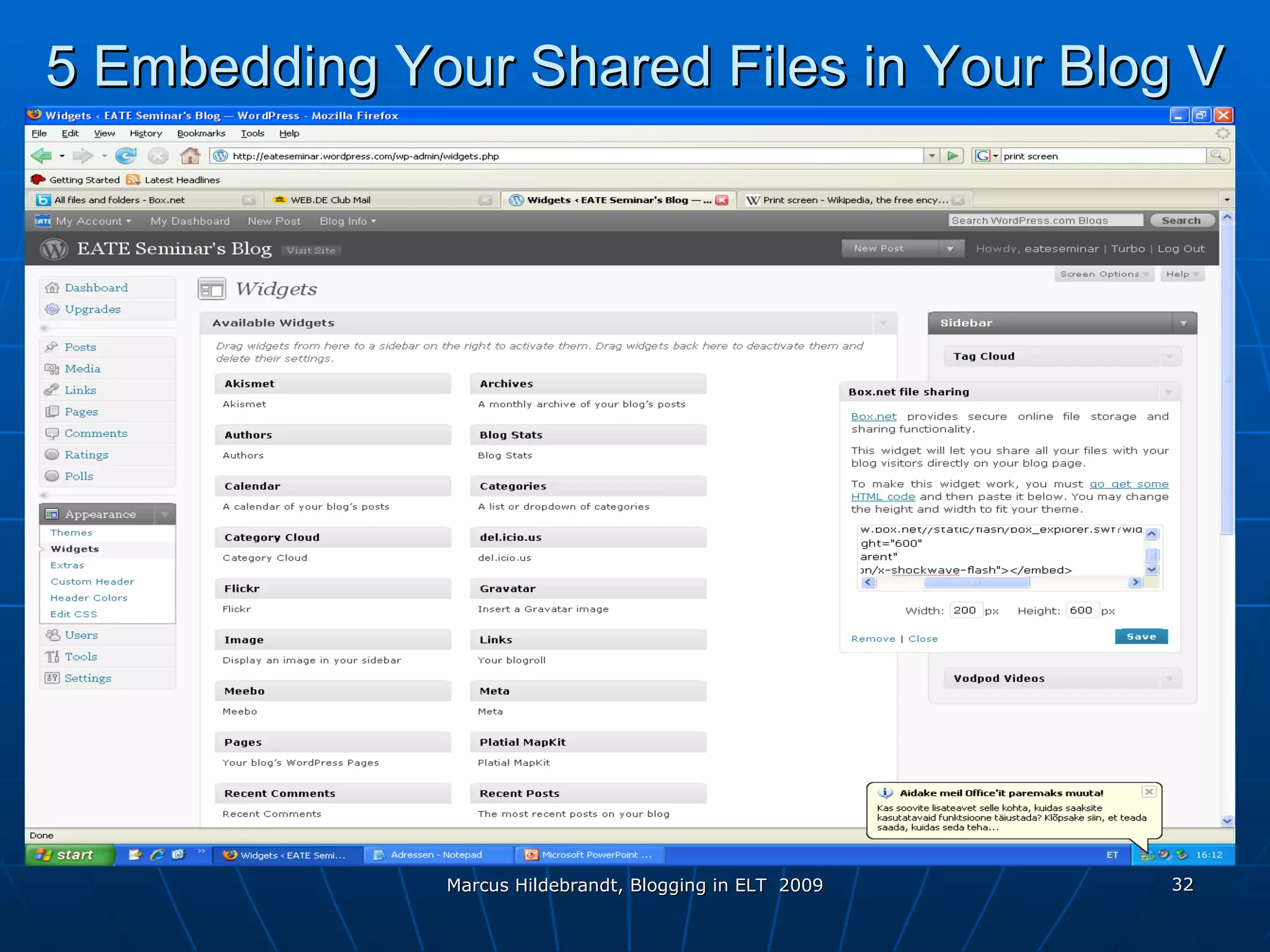 5 Embedding Your Shared Files in Your Blog  V 