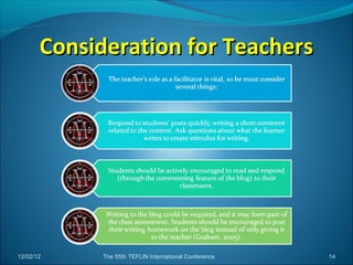 Consideration for Teachers




12/02/12     The 55th TEFLIN International Conference   14
 