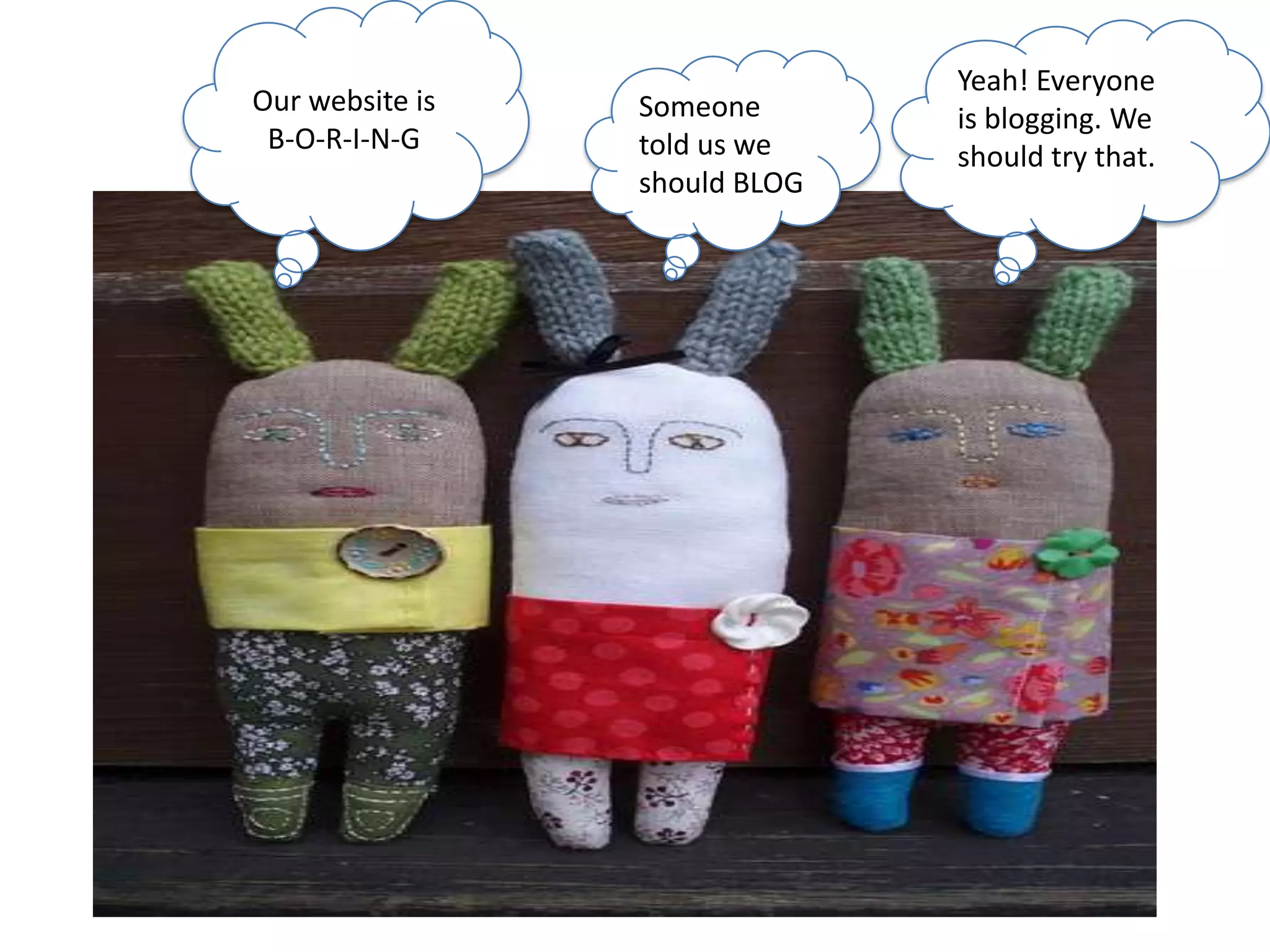 Our website is B-O-R-I-N-GYeah! Everyone is blogging. We should try that.Someone told us we should BLOG