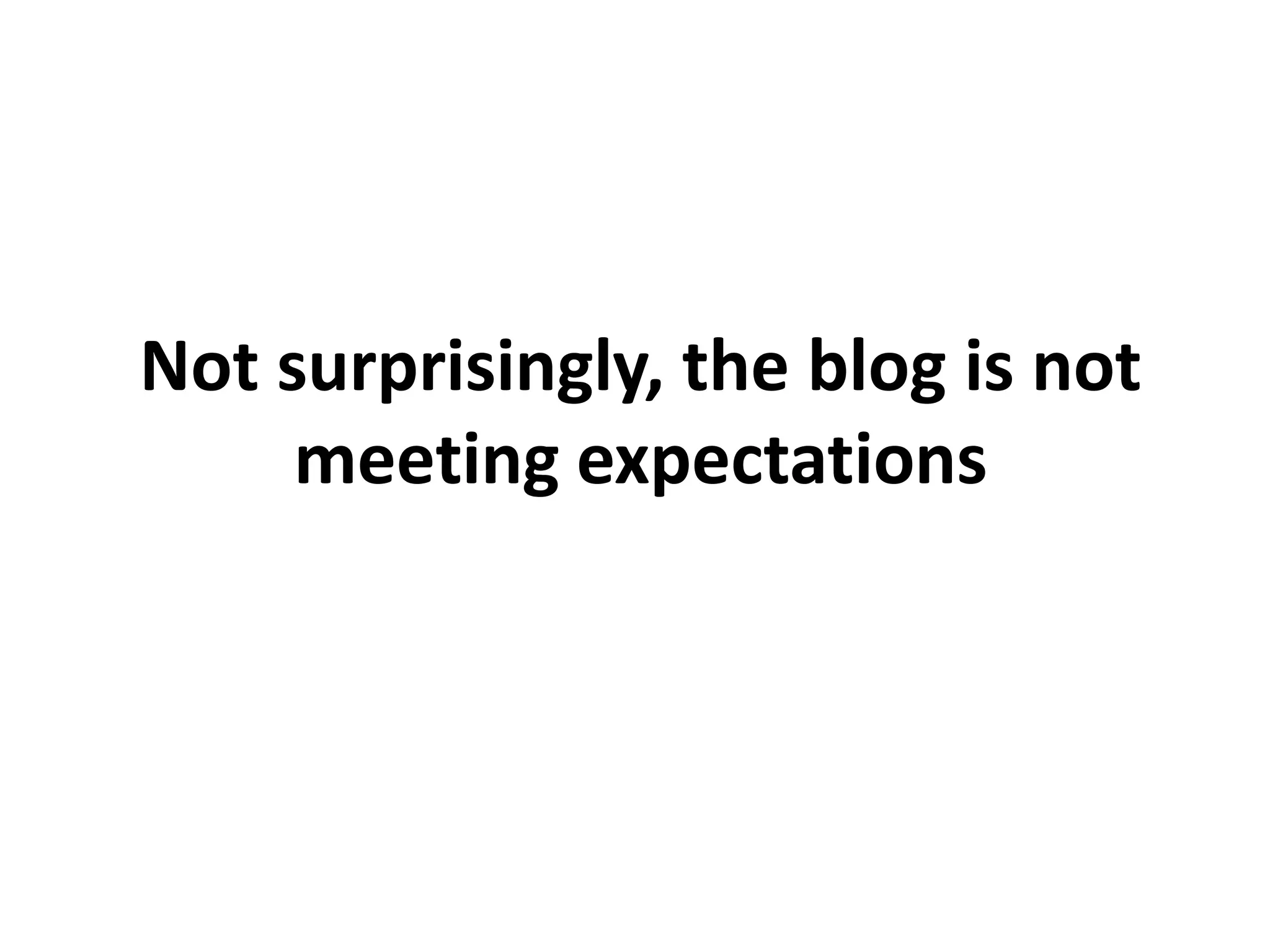 Not surprisingly, the blog is not meeting expectations
