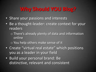 Your trust-equity leads to effective recommendations and referralsWhat Is A Blog?It’s a view of you:  a collection of text or content (video, pictures, links) put together to offer information, news and context.  Posts do not have to be a huge articles.Seth Goden, the author of “Tribes” has a very popular blog which runs on a free blogging site.  He writes one almost every day and they are usually no more than 200 words.