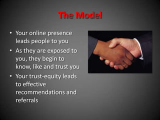 The Model<br /><ul><li>Your online presence leads people to you