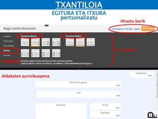 EGITURA ETA ITXURA
TXANTILOIA
Aldaketen aurreikuspena
Aldagaiak
pertsonalizatu
Aukerak
Ahaztu barik
 