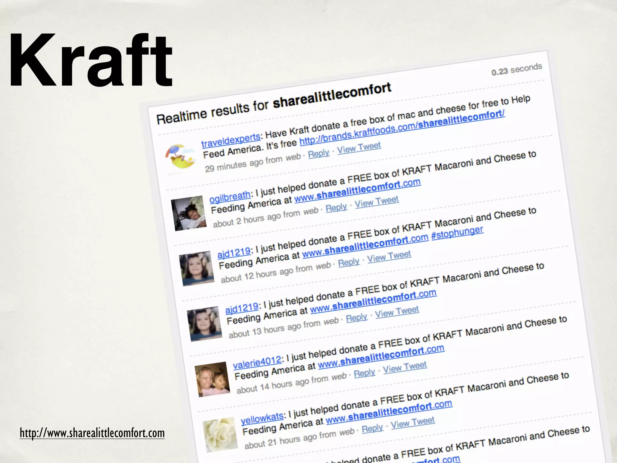 Kraft



http://www.sharealittlecomfort.com
 