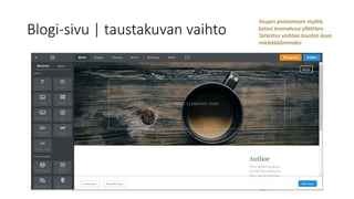 Blogi-sivu | taustakuvan vaihto
Sivujen poistamisen myötä,
katosi teemakuva yllättäen.
Tarkoitus vaihtaa taustan kuva
mielekkäämmäksi.
 