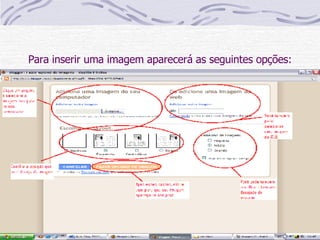 Para inserir uma imagem aparecerá as seguintes opções: 