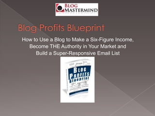 Blog Profits Blueprint How to Use a Blog to Make a Six-Figure Income,  Become THE Authority in Your Market and  Build a Super-Responsive Email List 