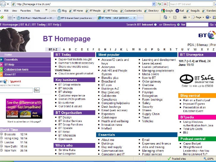 Mobile Use Of Bt Intranet