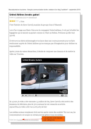 Baccalauréat en tourisme - français communication écrite- création d'un blog "auditoire" - septembre 2010




Stéphanie Bruyer, professeur de français et communication
@frenchbrussels

                                                                                                            7
 