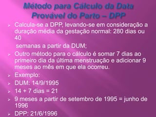  Data provável do parto – DPP;