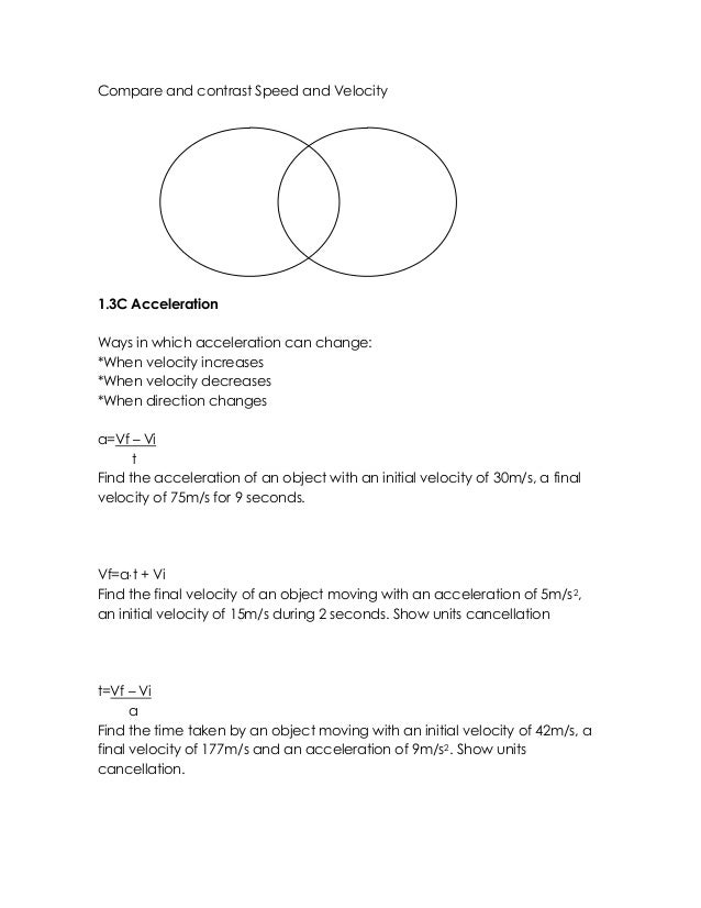 Compare and contrast speed velocity and acceleration