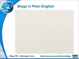 Blogs in Plain English http://www.commoncraft.com/blogs   Blogs IPE - Individual (.mov) 