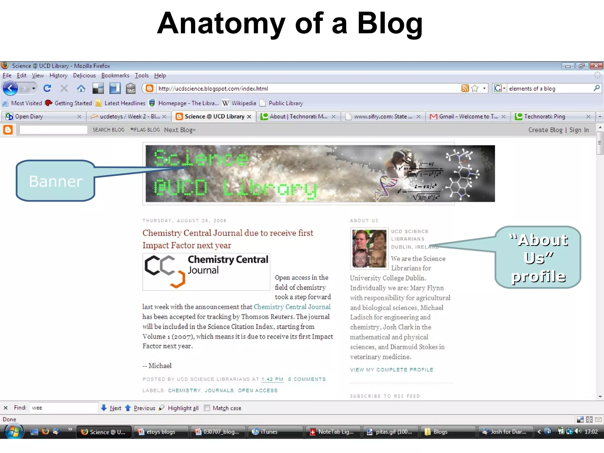 Banner “ About Us” profile Anatomy of a Blog 