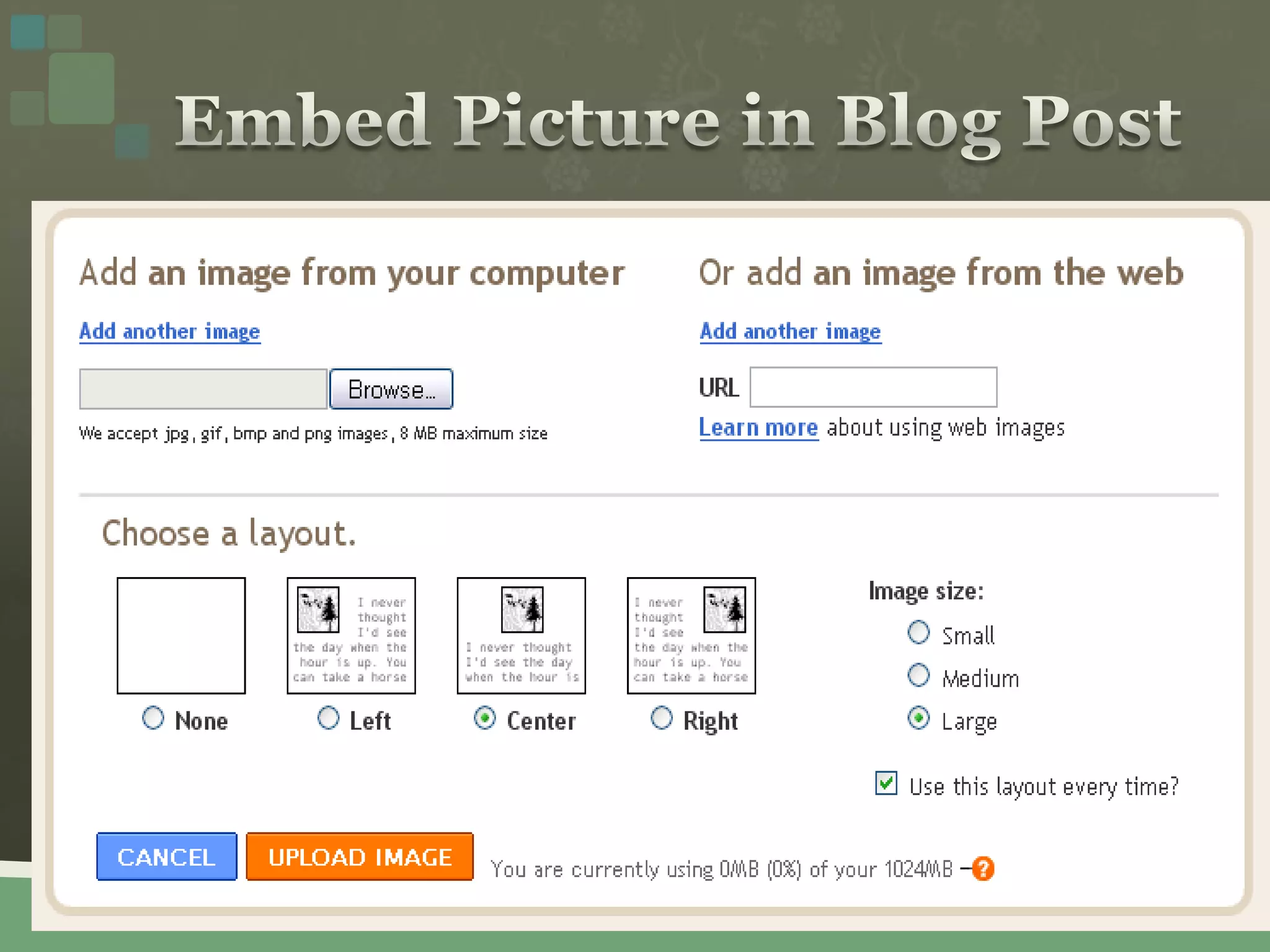 Embed Picture in Blog Post