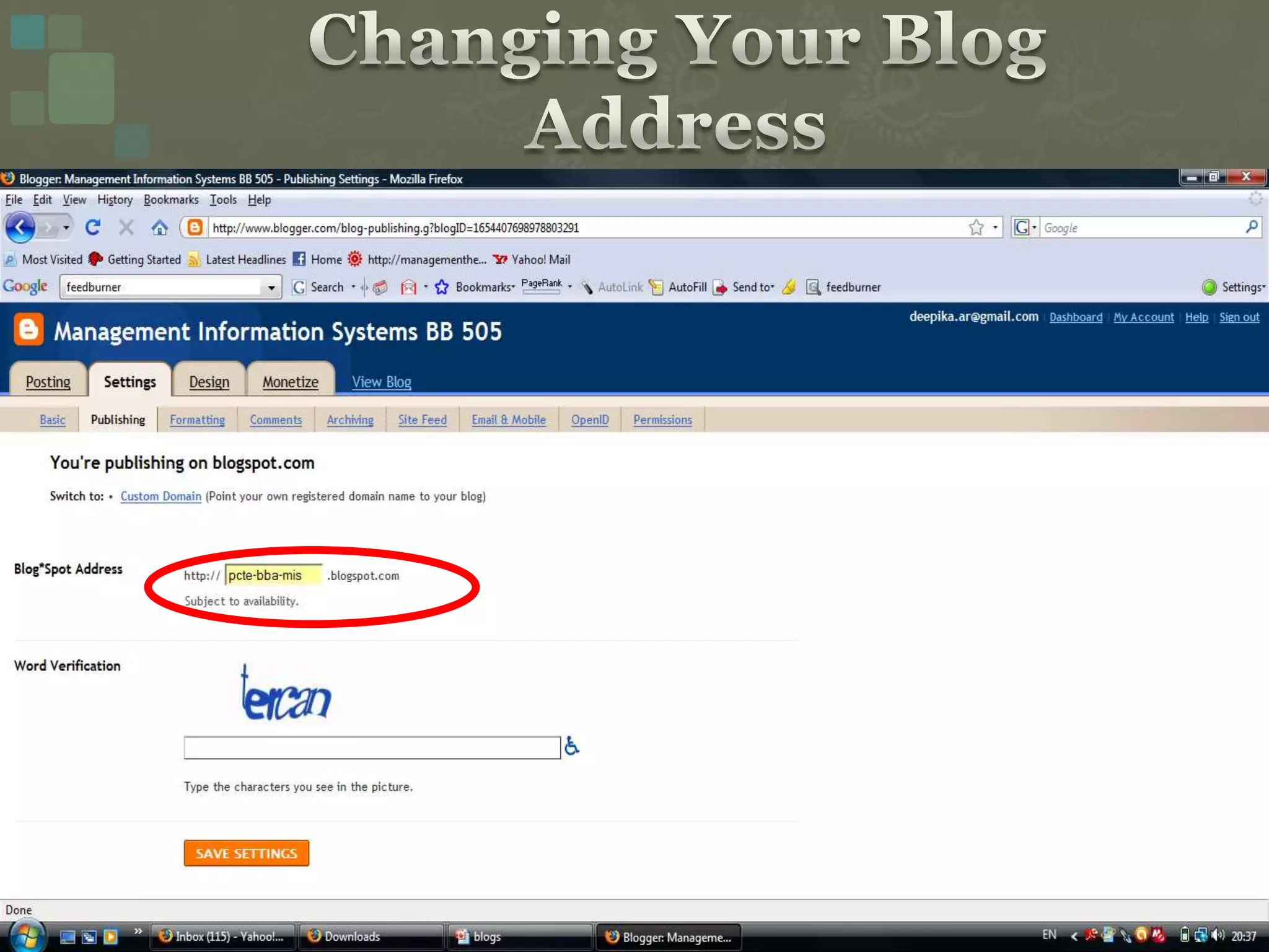 Changing Your Blog Address