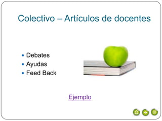 Colectivo – Artículos de docentes



 Debates
 Ayudas
 Feed Back



              Ejemplo
 