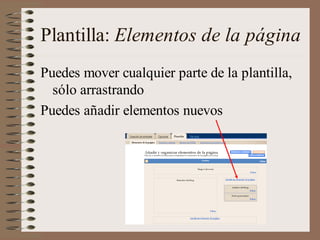Plantilla: Elementos de la página
Puedes mover cualquier parte de la plantilla,
  sólo arrastrando
Puedes añadir elementos nuevos
 