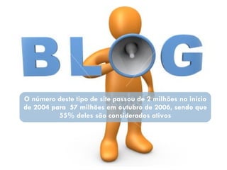 O número deste tipo de site passou de 2 milhões no início de 2004 para  57 milhões em outubro de 2006, sendo que 55% deles são considerados ativos 