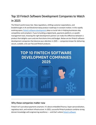 Top 10 Fintech Software Development Companies to Watch in 2025 | PDF