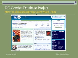 DC Comics Database Project http://en.dcdatabaseproject.com/Main_Page 