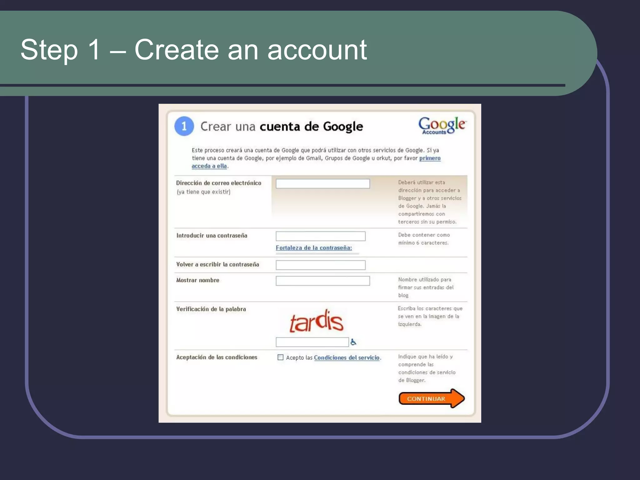 Step 1 – Create an account 