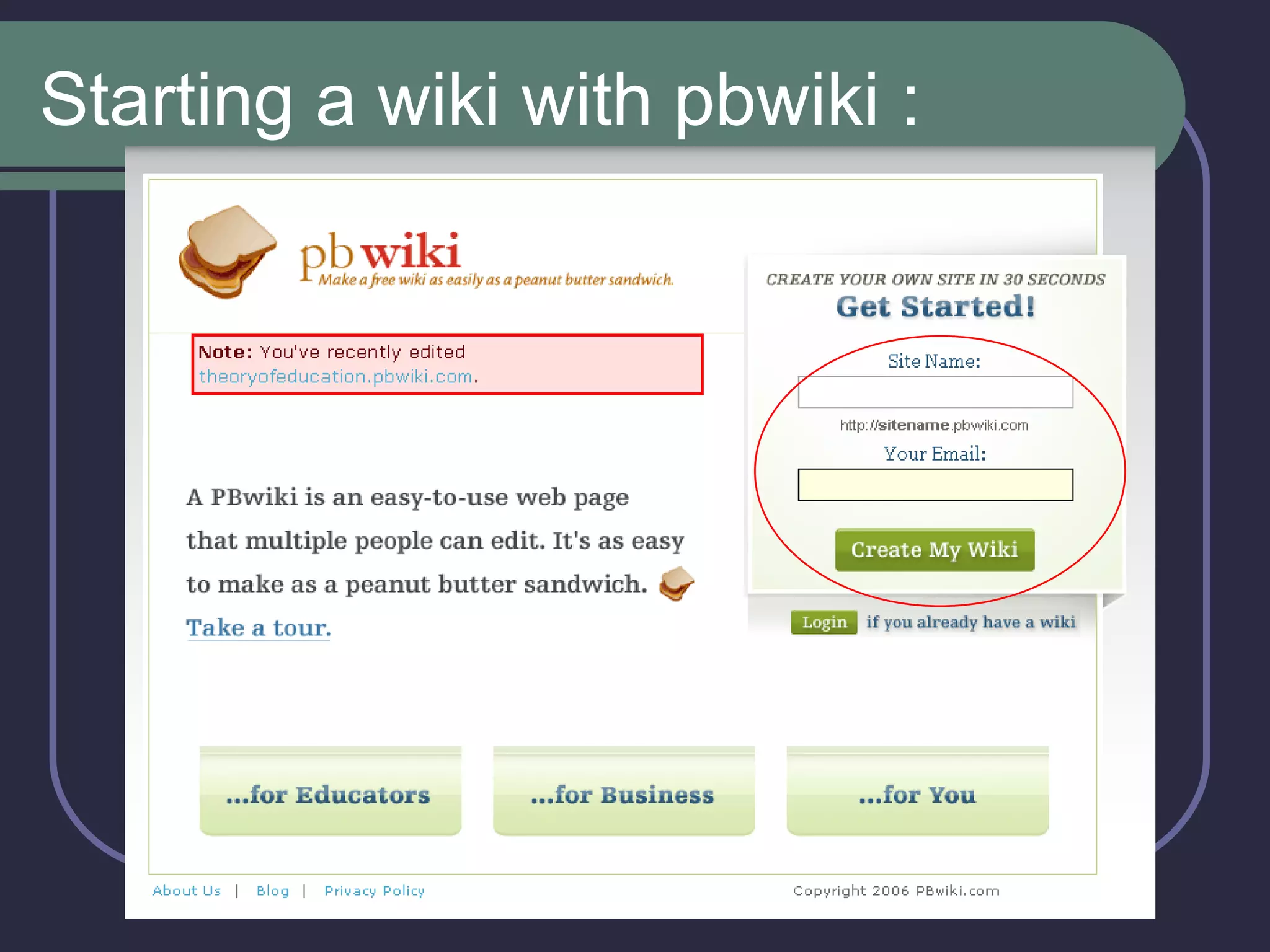 Starting a wiki with pbwiki : 