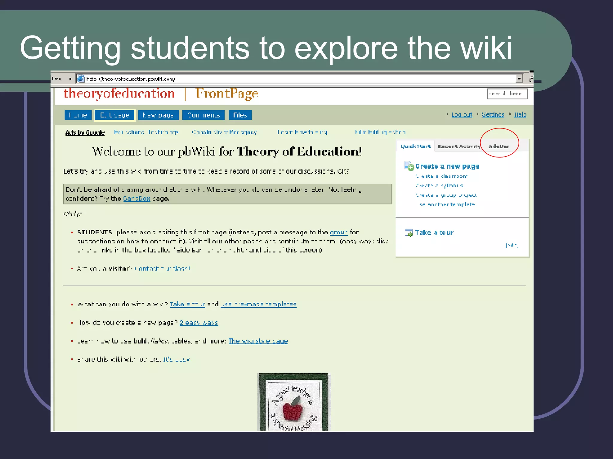 Getting students to explore the wiki 