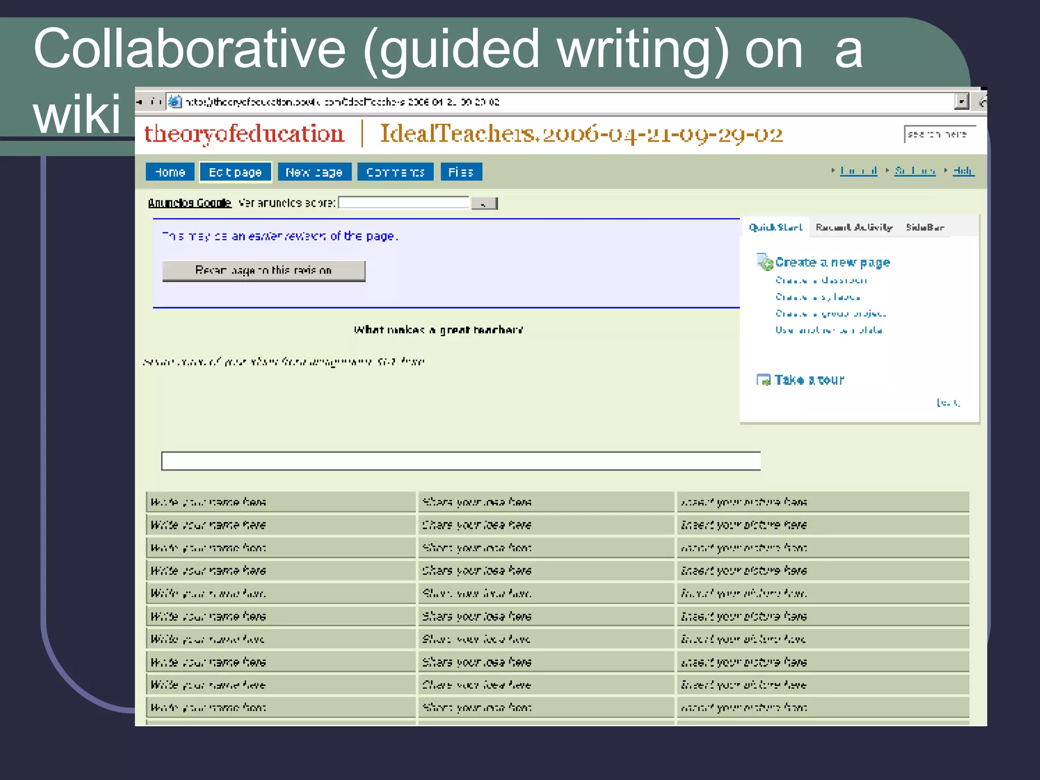 Collaborative (guided writing) on  a wiki 
